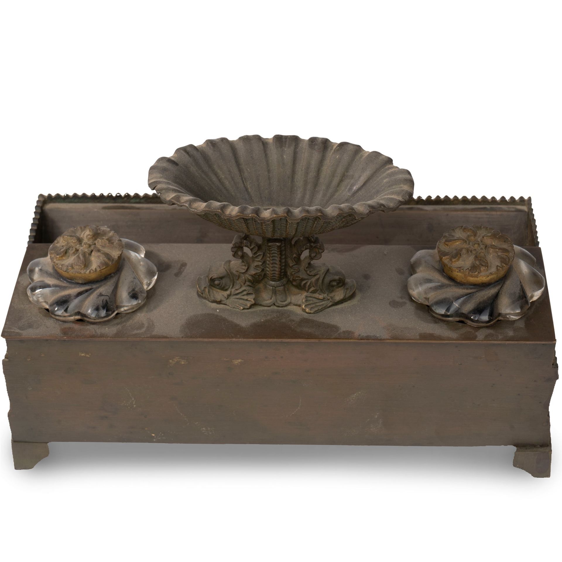 Bronze inkwell with two glass ink holders, 19th century - Image 2 of 2