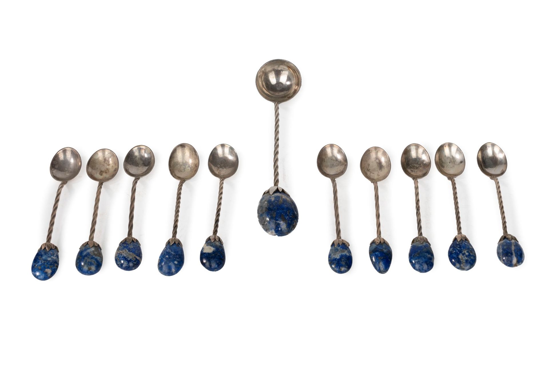 Eleven teaspoons and a small ladle in silver and lapis lazuli, 17th century - Image 2 of 2