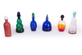 Six bottles in colored Murano glass, Carlo Moretti