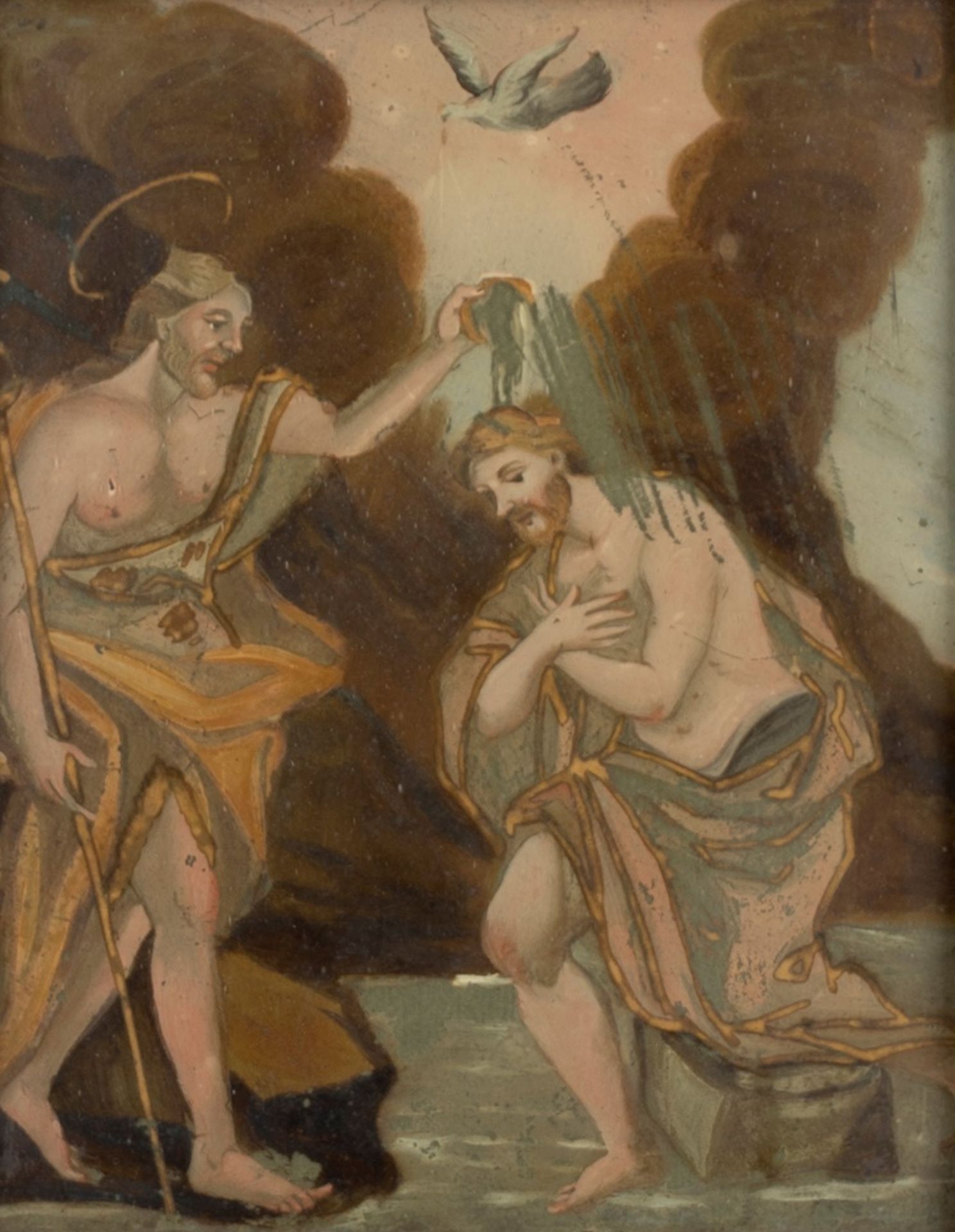 Neapolitan school, eighteenth century - Glass painting representing the Baptism of Christ - Image 2 of 3