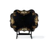 Small table-tray in black lacquered papier machè decorated with gold floral pattern, 19th century