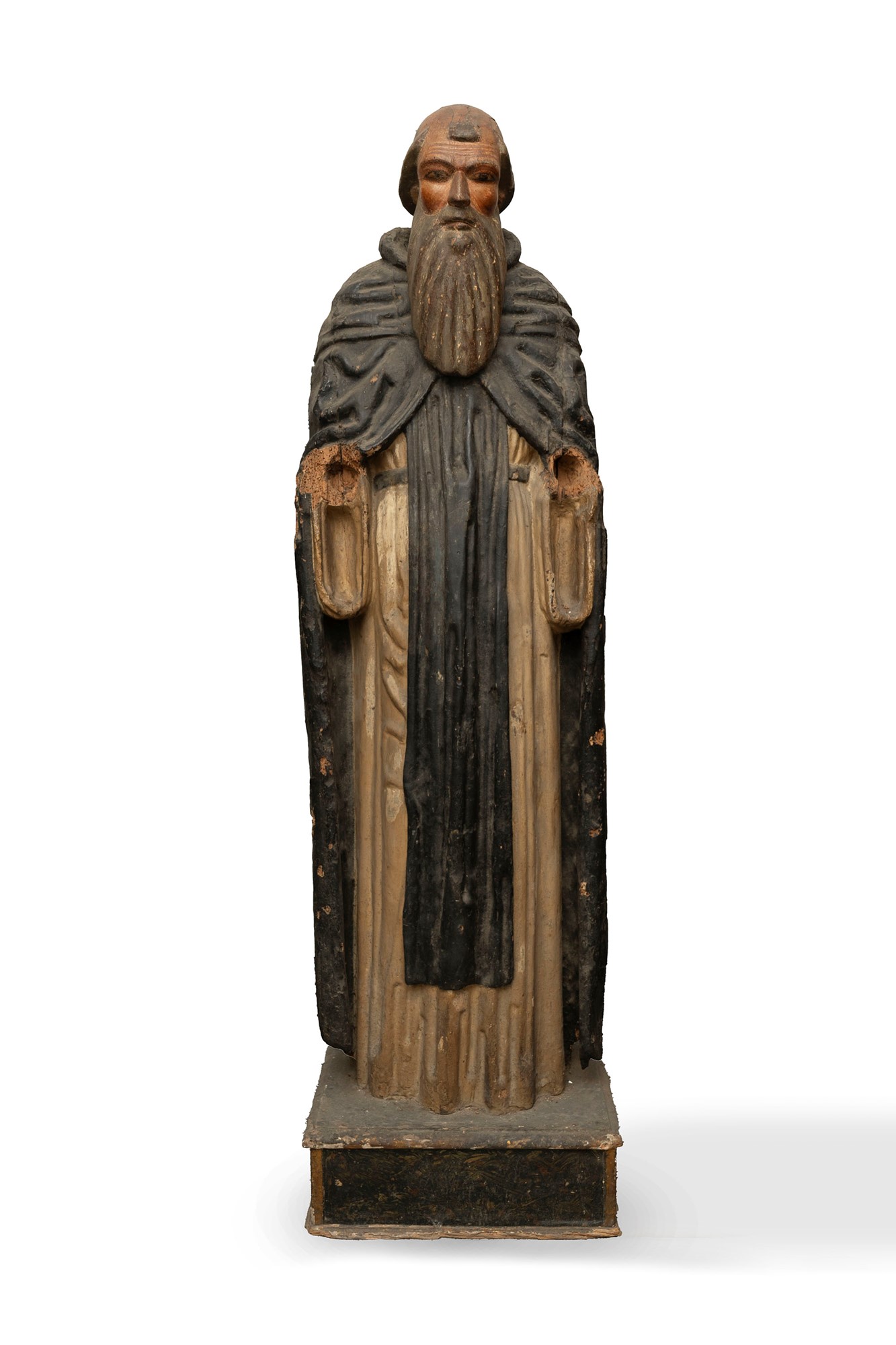 Sculpture representing a saint in painted wood, 14th-15th centuries