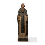 Sculpture representing a saint in painted wood, 14th-15th centuries