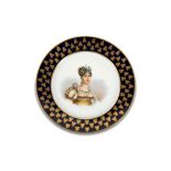 Polychrome porcelain plate with a portrait of Josephine of Beauharnais in the center, Sevres manufac