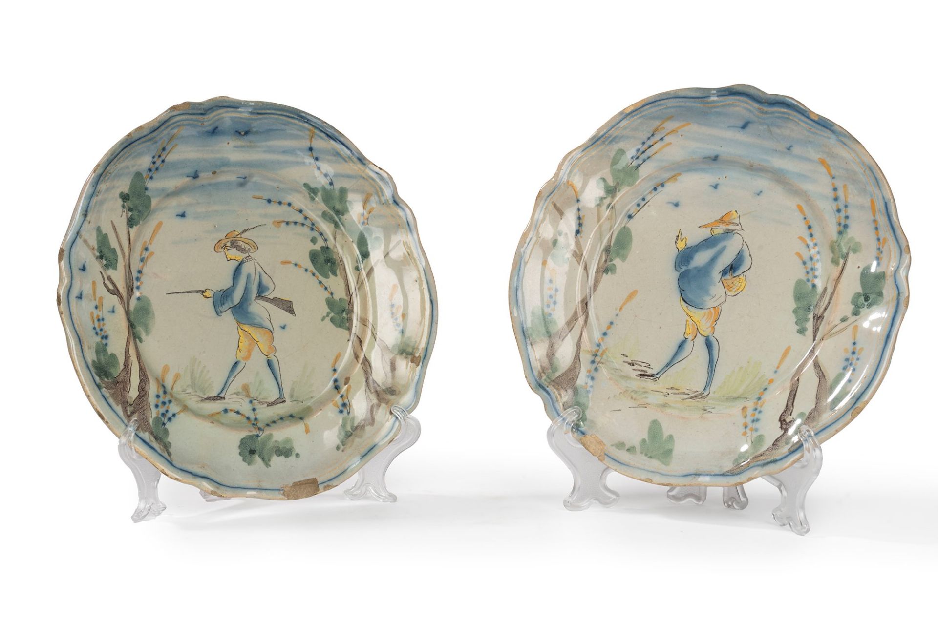 Jacques Boselly, known as Giacomo Boselli (Savona 23/06/202-1808) - Two painted majolica plates wit