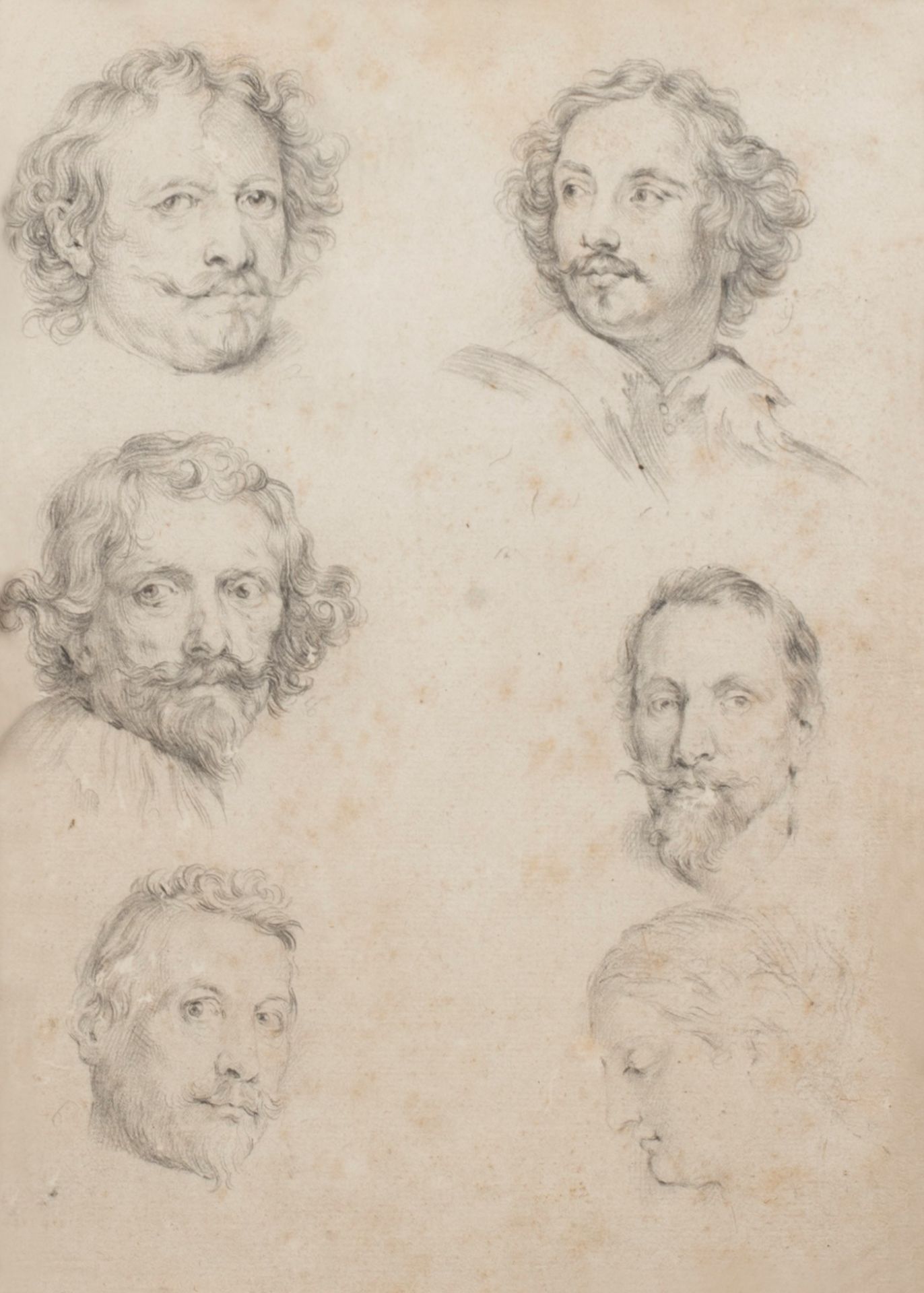 Italian school of the nineteenth century - Two drawings with studies of male heads - Image 4 of 6