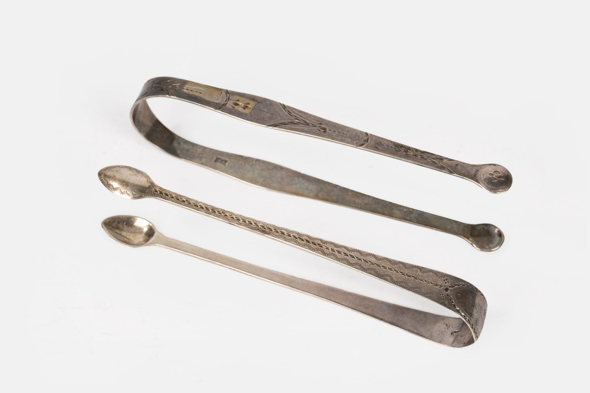Two silver serving tongs, England, 19th century