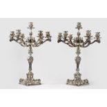 Pair of important candelabra in 800 silver, silversmith Leone, Milan