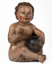 Polychrome wooden sculpture representing Baby Jesus with globe, 17th century