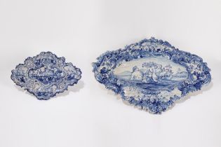 Two white and blue ceramic plates in the style of Albissola, 20th century