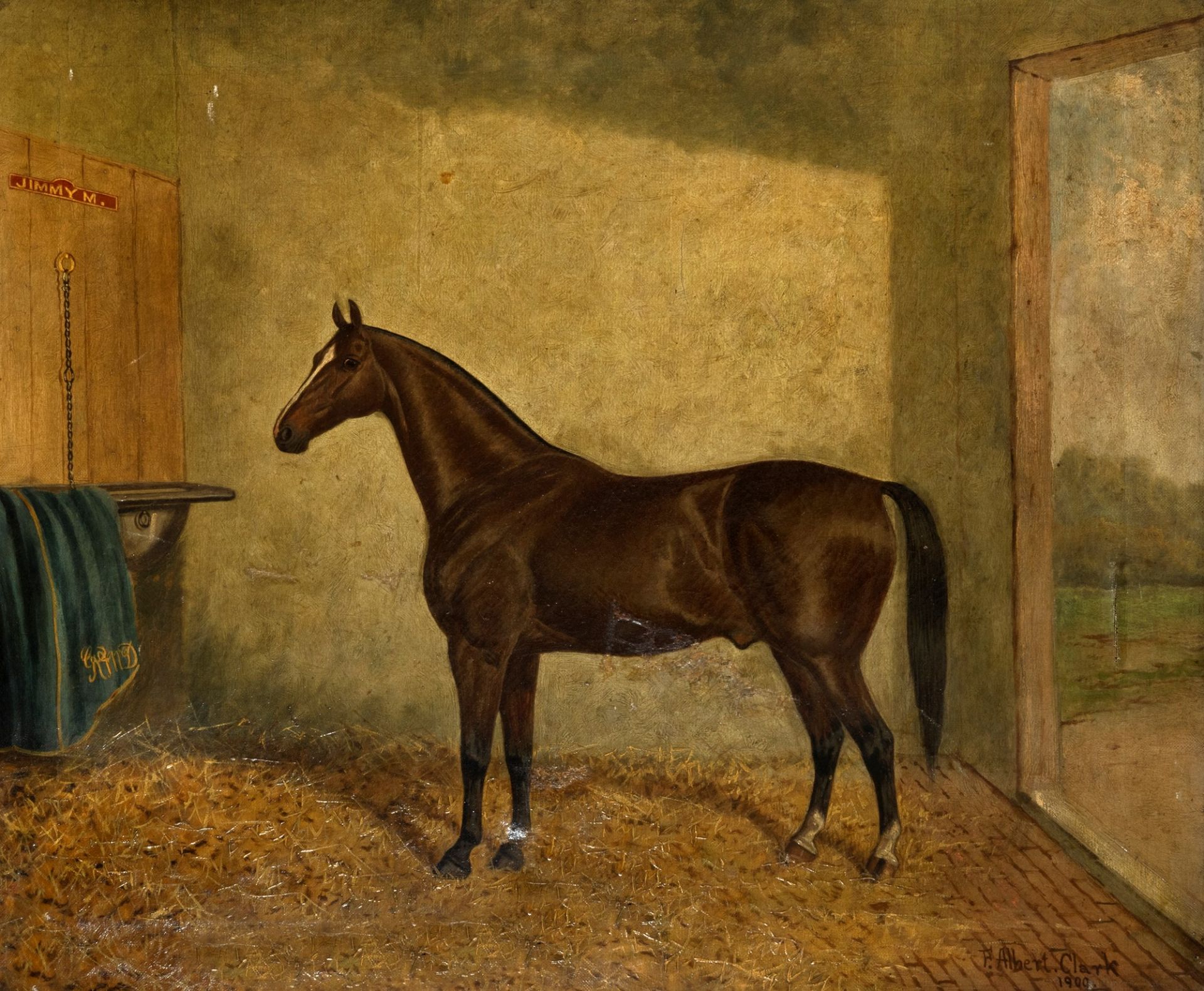 Frederick Albert Clark (Inghilterra 1821-1910) - Bay horse in a stable