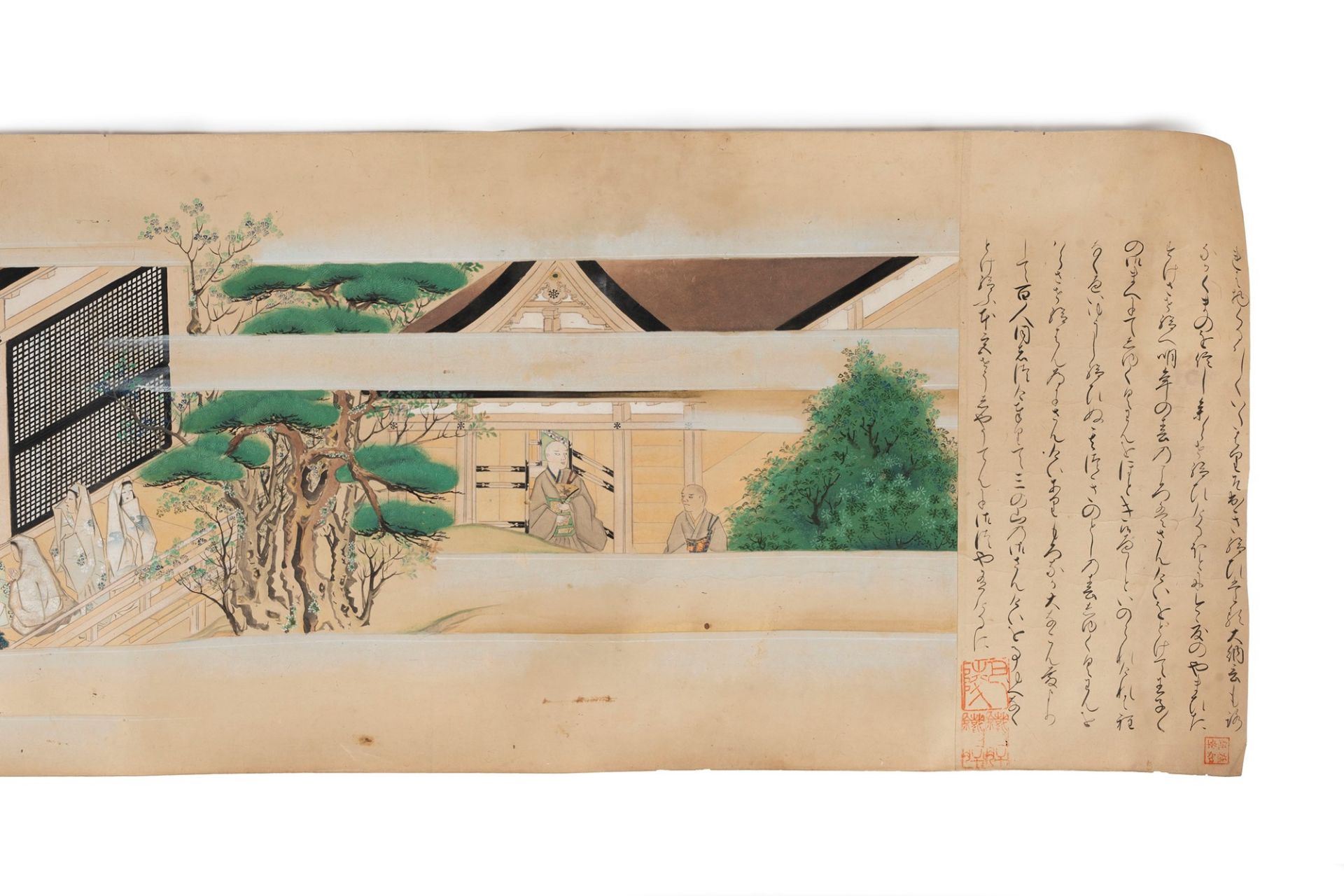 Emakimono painted on paper representing a ritual scene in a temple, Japan Edo period