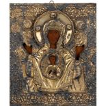 Icon with gilt silver riza representing the Virgin of the Sign, 18th century