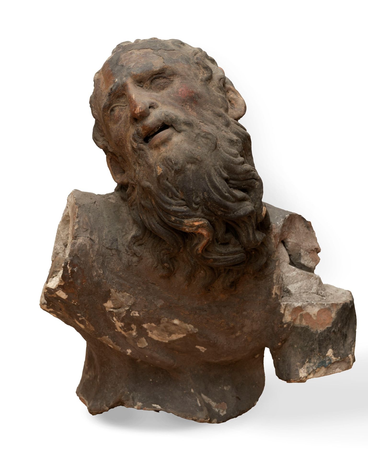 Polychrome terracotta head representing a saint, 16th-17th centuries