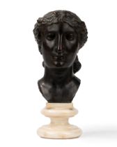 Bronze head of Athena on a marble base, 20th century