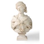 Marble bust depicting a female figure with a turban, 17th century