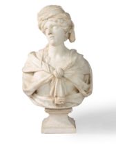 Marble bust depicting a female figure with a turban, 17th century