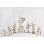 Lot made of seven small sculptures taken from ancient models, in biscuit, 19th-20th centuries