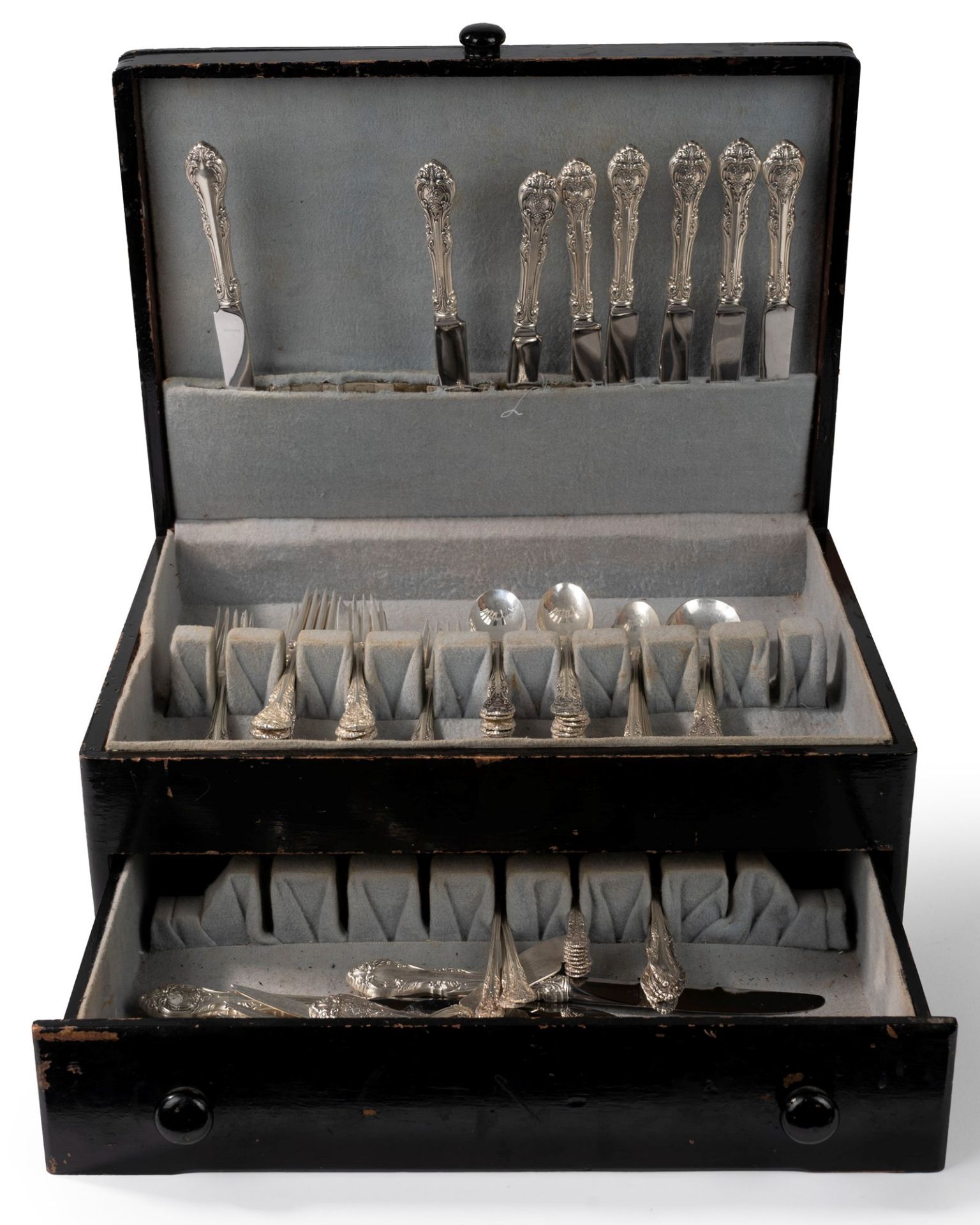 Gorham Silver - Silver cutlery set in a black ebonized wood case, 20th century - Bild 2 aus 3