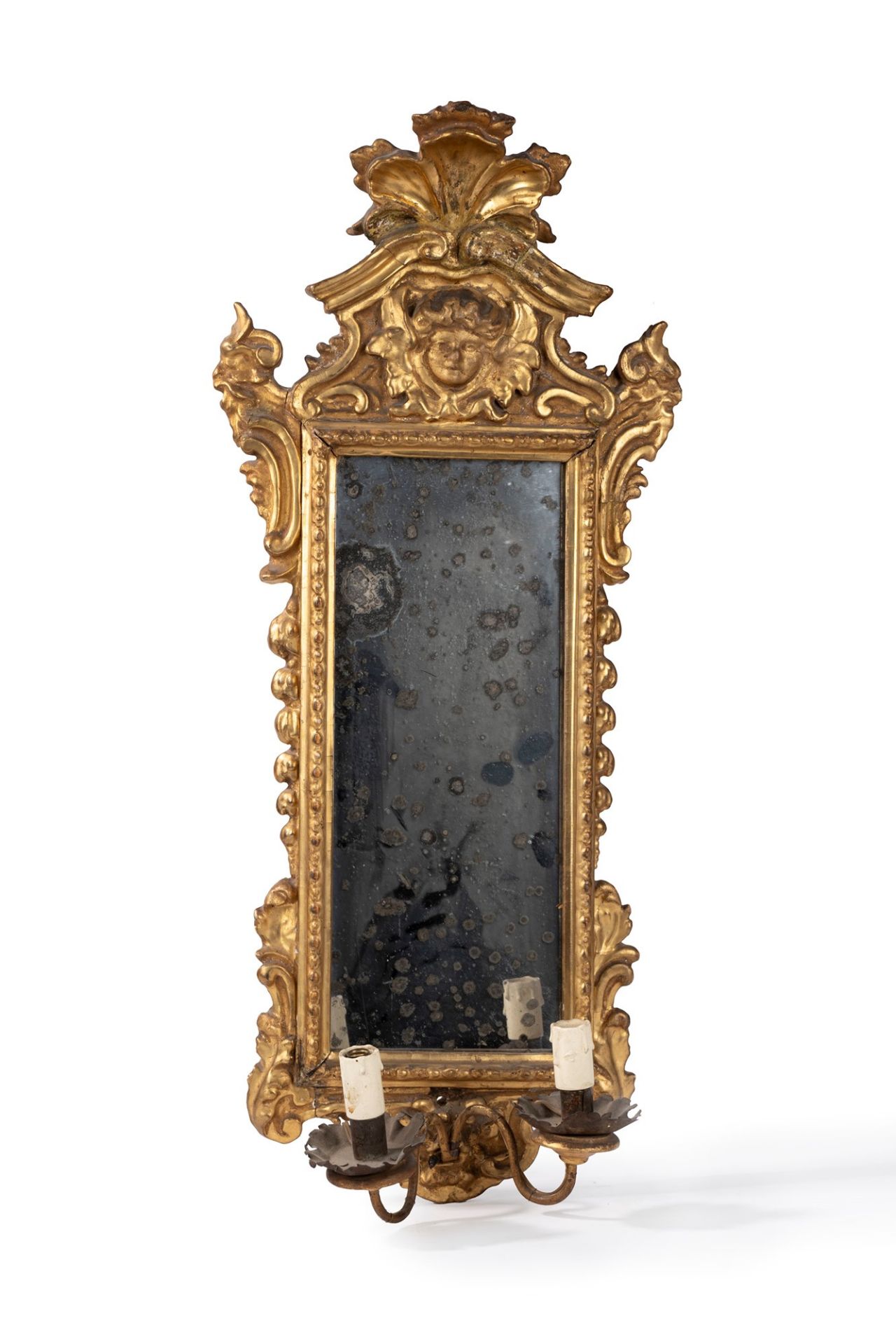 Pair of carved and gilded wooden mirrors, 18th century - Bild 3 aus 4