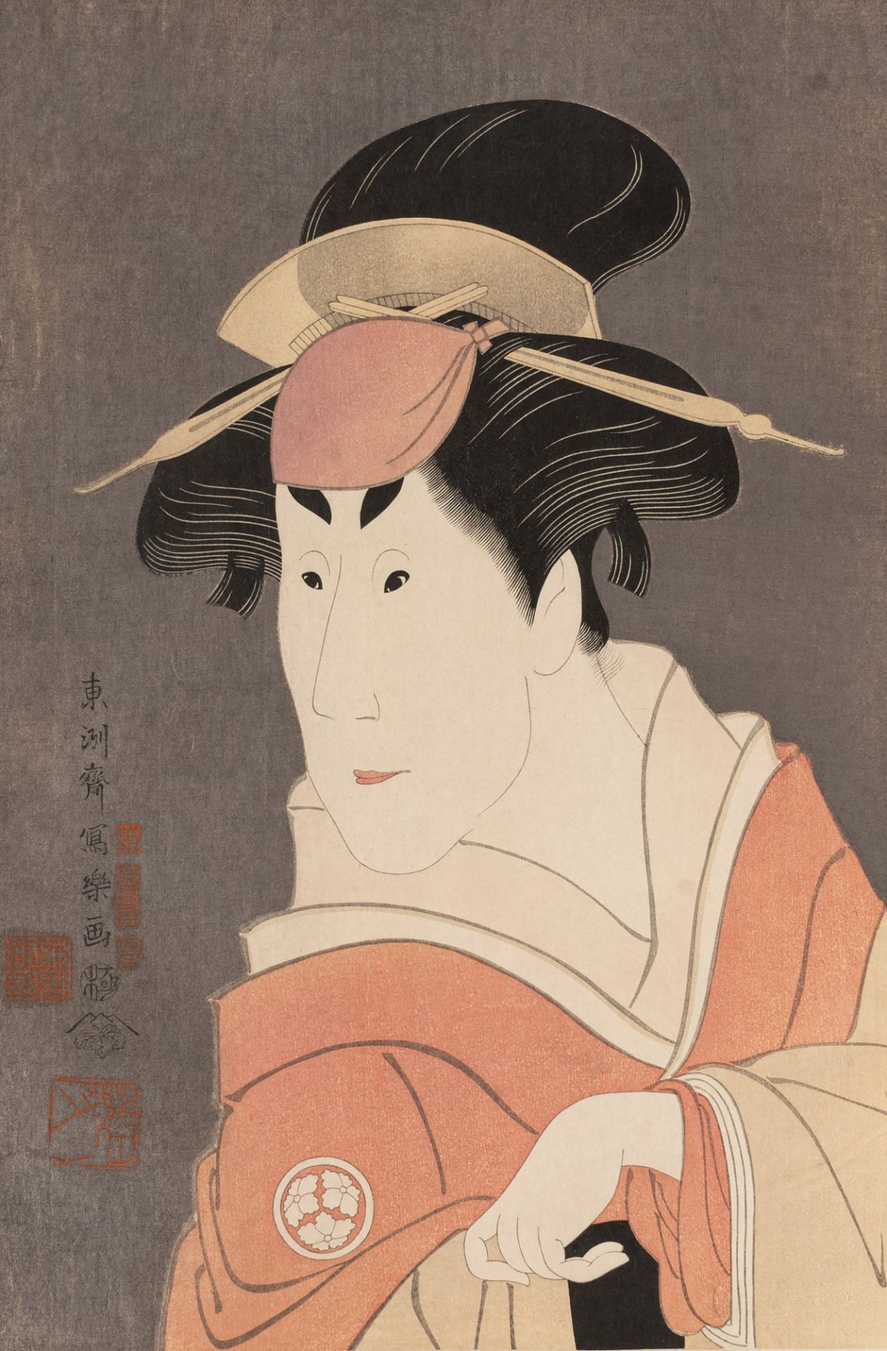 Sharaku - Five woodcuts representing theatrical masks, Japan, Taisho period - Image 4 of 5