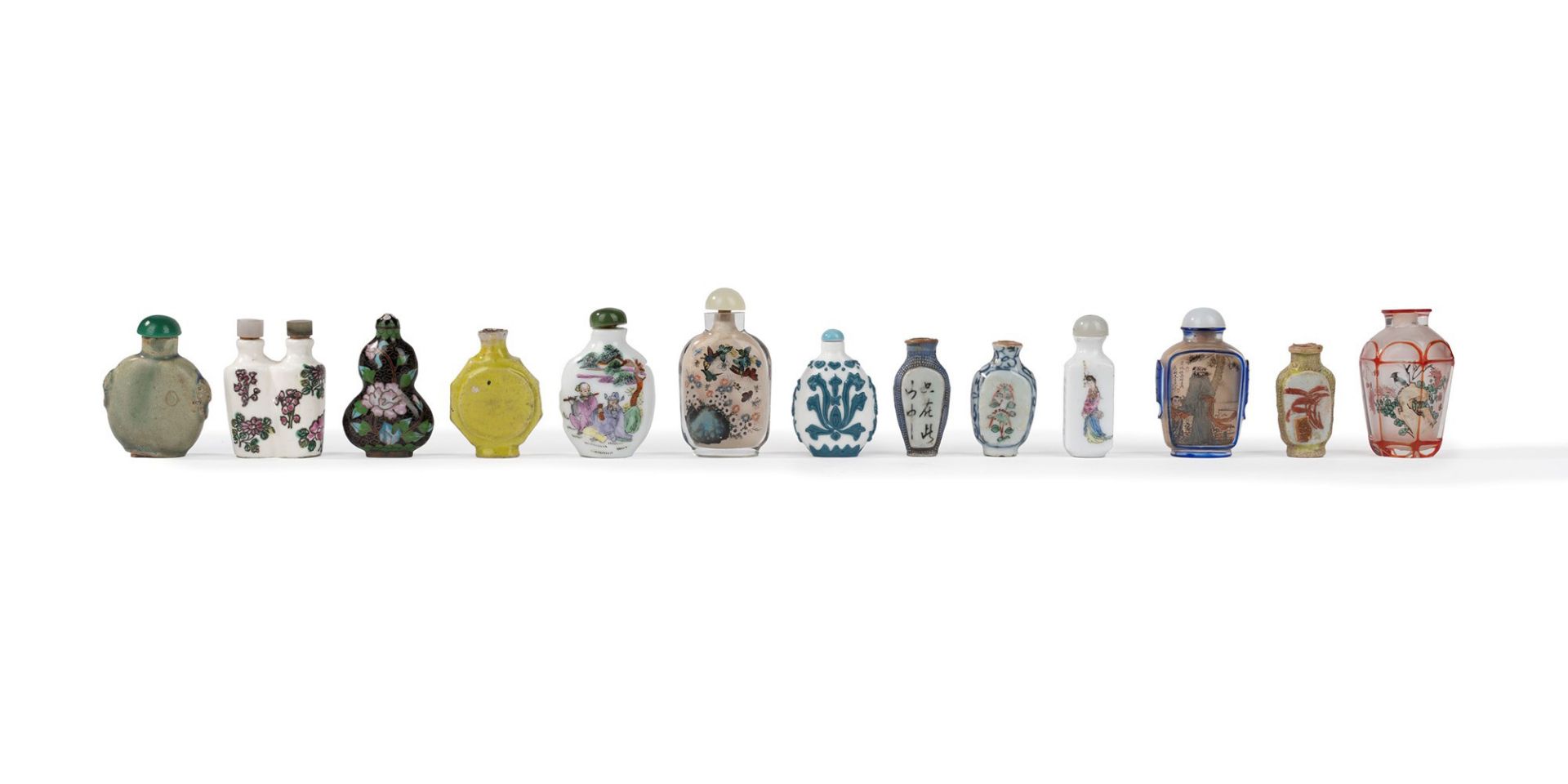 Thirteen snuff bottles in different materials, China, 20th century