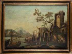 Manner of Horace Grevenbroeck - Two coastal landscapes with sailing ships, bystanders and towers