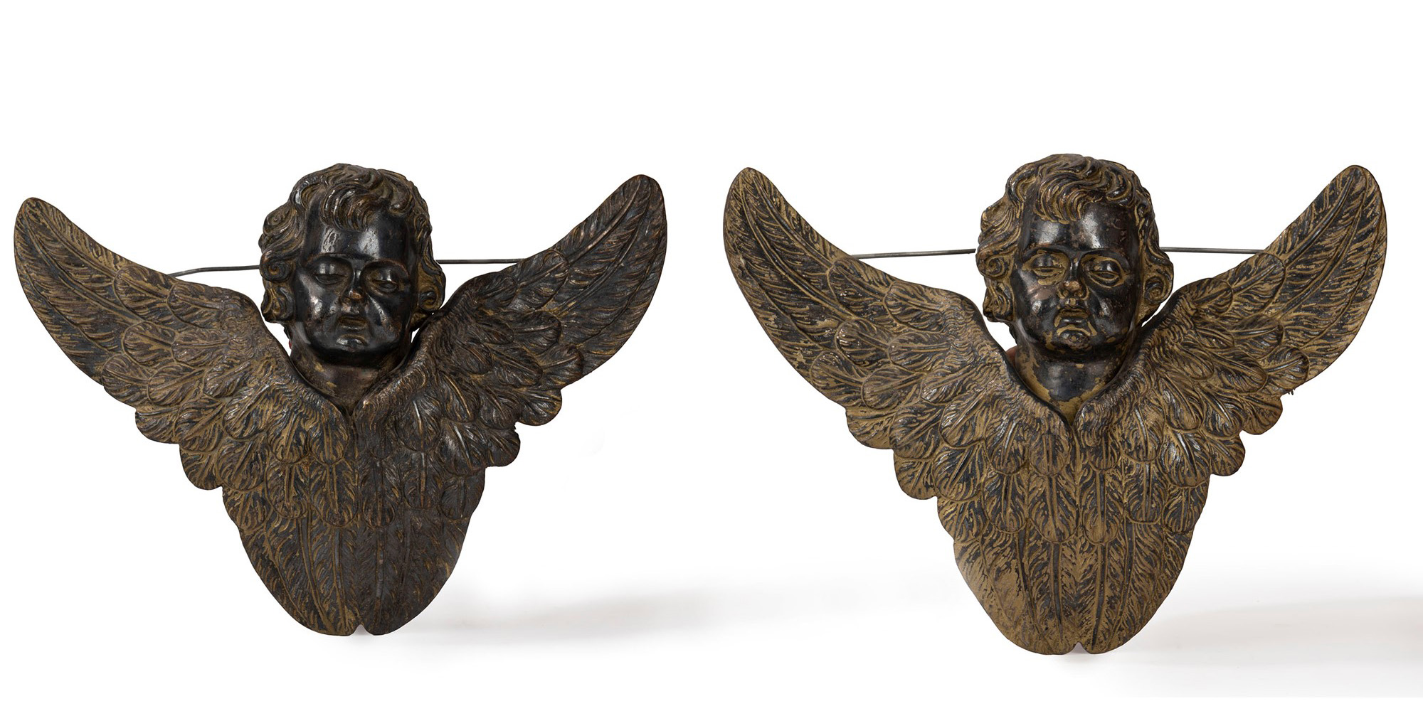 Pair of gilt and silvered bronze cherub heads, 19th century