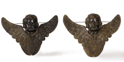 Pair of gilt and silvered bronze cherub heads, 19th century