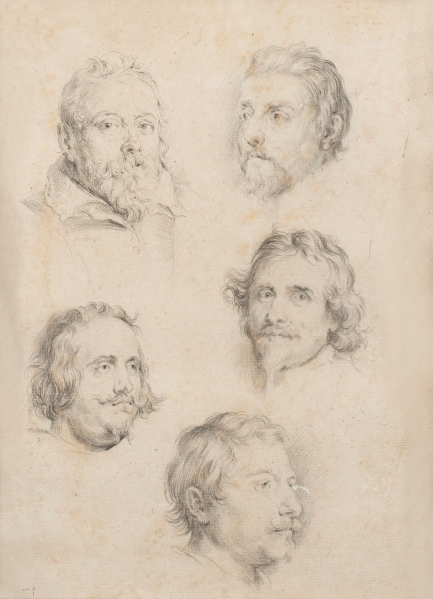 Italian school of the nineteenth century - Two drawings with studies of male heads - Image 2 of 6