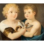 Italian school, early nineteenth century - Portrait of two children with goldfinch and donut