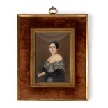 Miniature representing a portrait of a noblewoman in a black dress with a lace shawl, 19th century