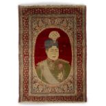 Persian carpet in wool with portrait of Shah Ahmad Shah Qajar, early 20th century