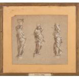 Ancient drawing with study for three female figures