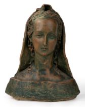 Terracotta sculpture representing the bust of a veiled woman, 20th century