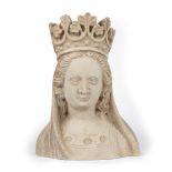 School French - Sandstone sculpture representing a crowned bust of the Madonna