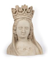 School French - Sandstone sculpture representing a crowned bust of the Madonna