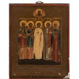 Icon representing an angel, four saints and Christ above, 19th century
