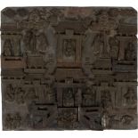 Bronze plaque with bas-relief representing figures of dignitaries in pagodas, China 19th century