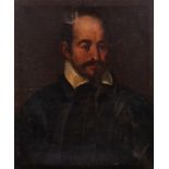 Lombard School, early seventeenth century - Half-length portrait of a gentleman in dark suit with wh