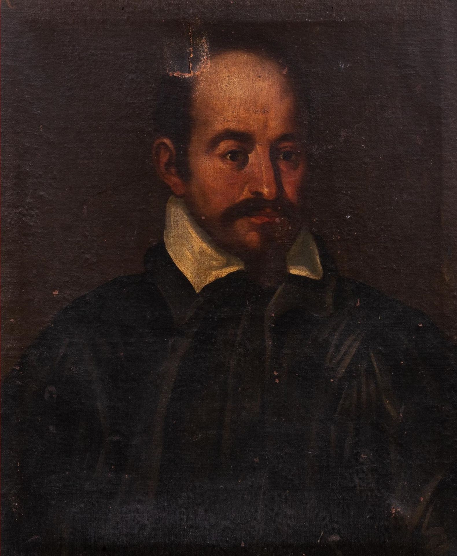 Lombard School, early seventeenth century - Half-length portrait of a gentleman in dark suit with wh