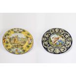 Two large plates in polychrome majolica, late 19th century