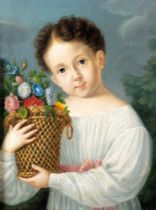Italian school, early nineteenth century - Portrait of a little girl with a basket of flowers