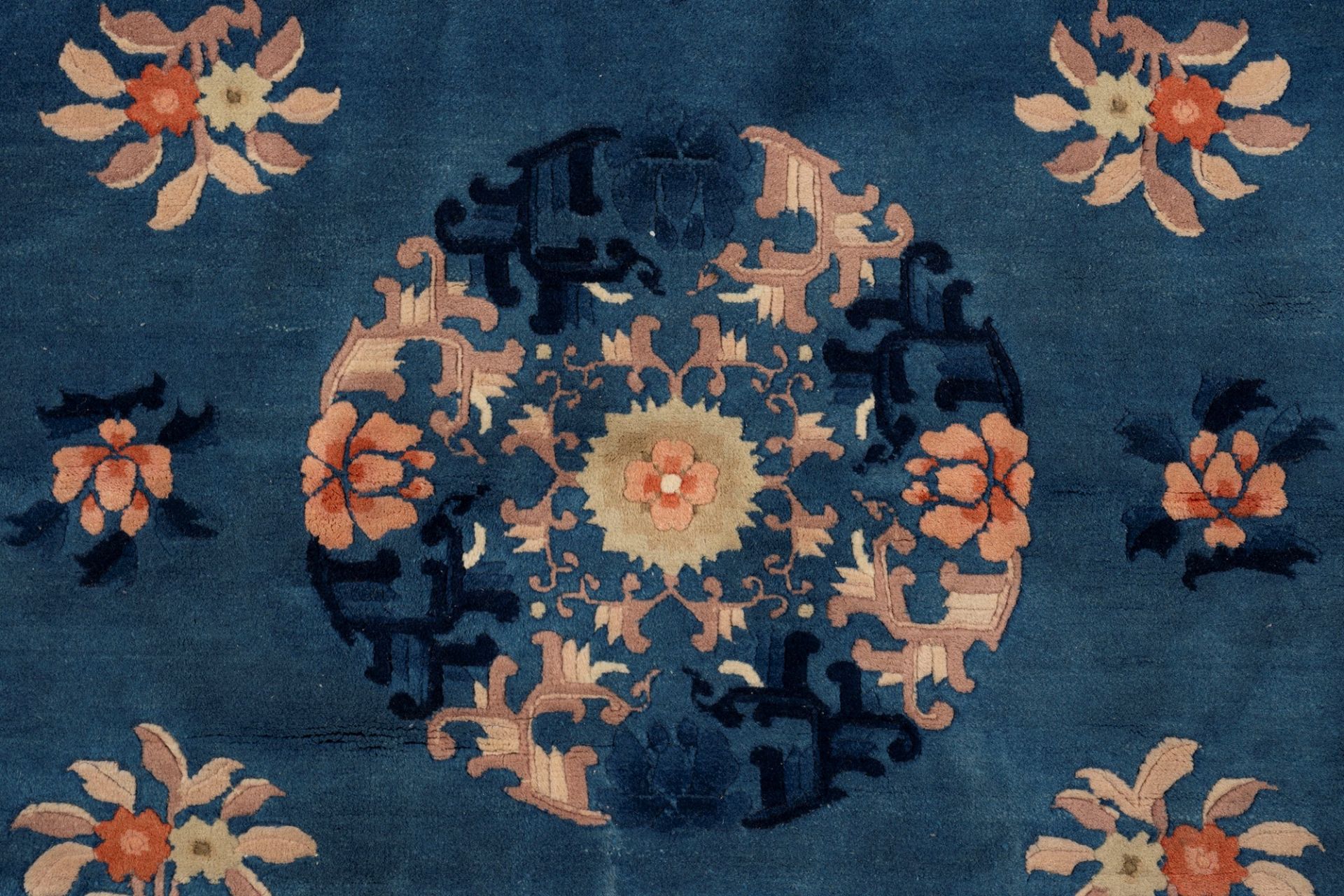 Blue and orange Beijing carpet with floral pattern, China, 20th century - Image 4 of 4