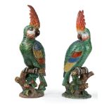 Ugo Zaccagnini - Two polychrome porcelain parrots