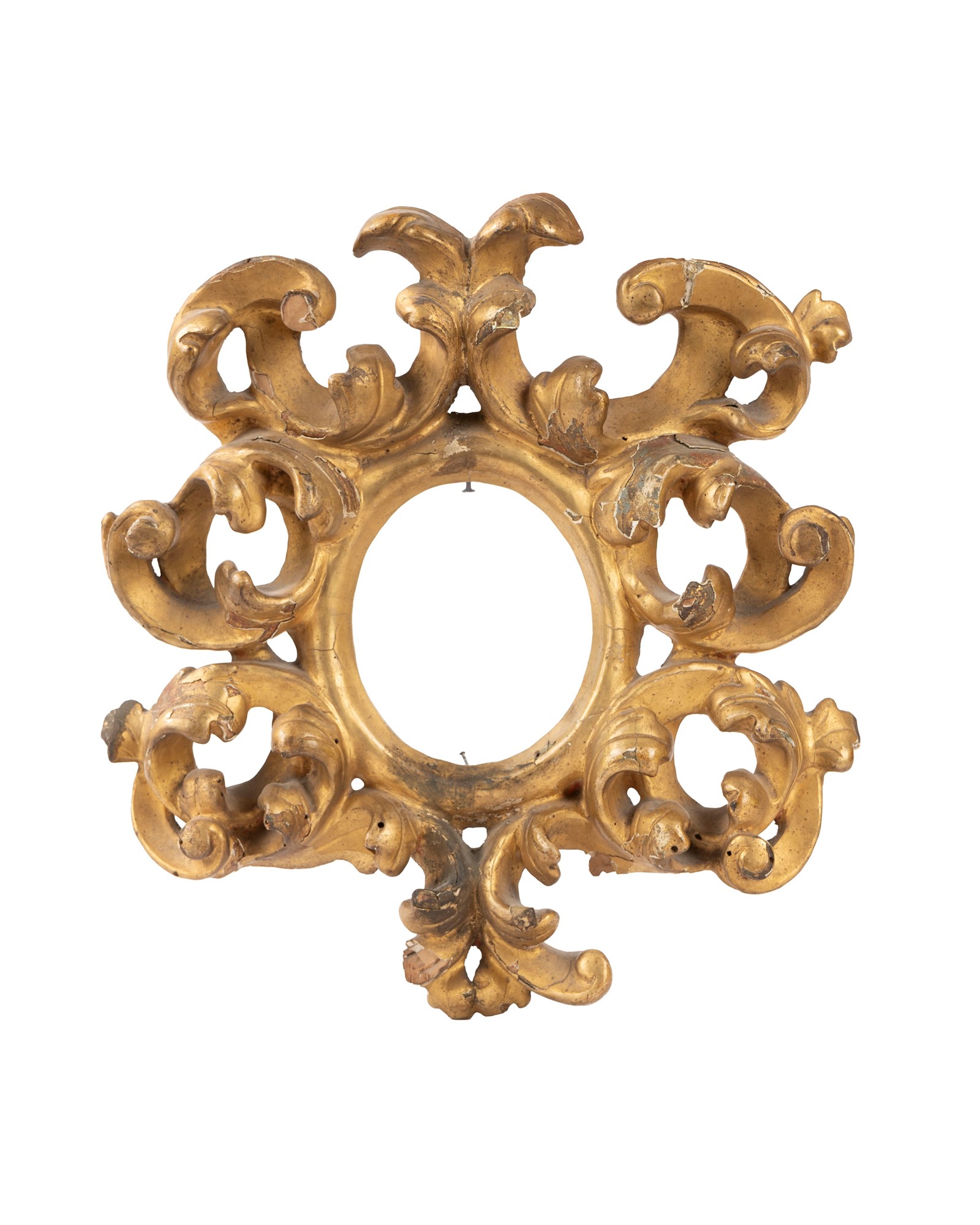 Carved and gilded wooden frame with scrolls, 18th century