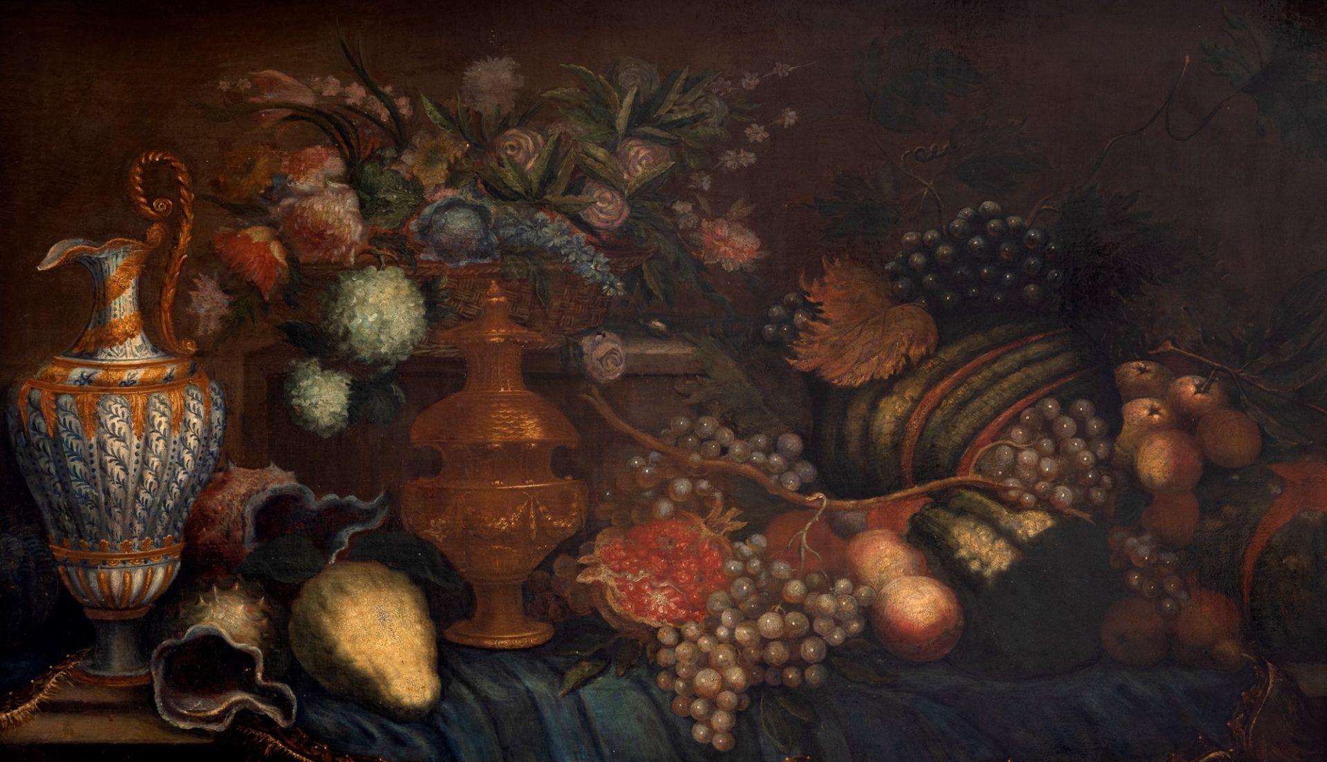 Imitator of Michelangelo Pace, known as Michelangelo del Campidoglio - Fruit, flowers, crockery and