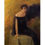 Italian school, early twentieth century - Portrait of a Lady in Elegant Dress and a Feather Fan