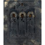 Icon representing Jesus and saints with silver riza. 19th century
