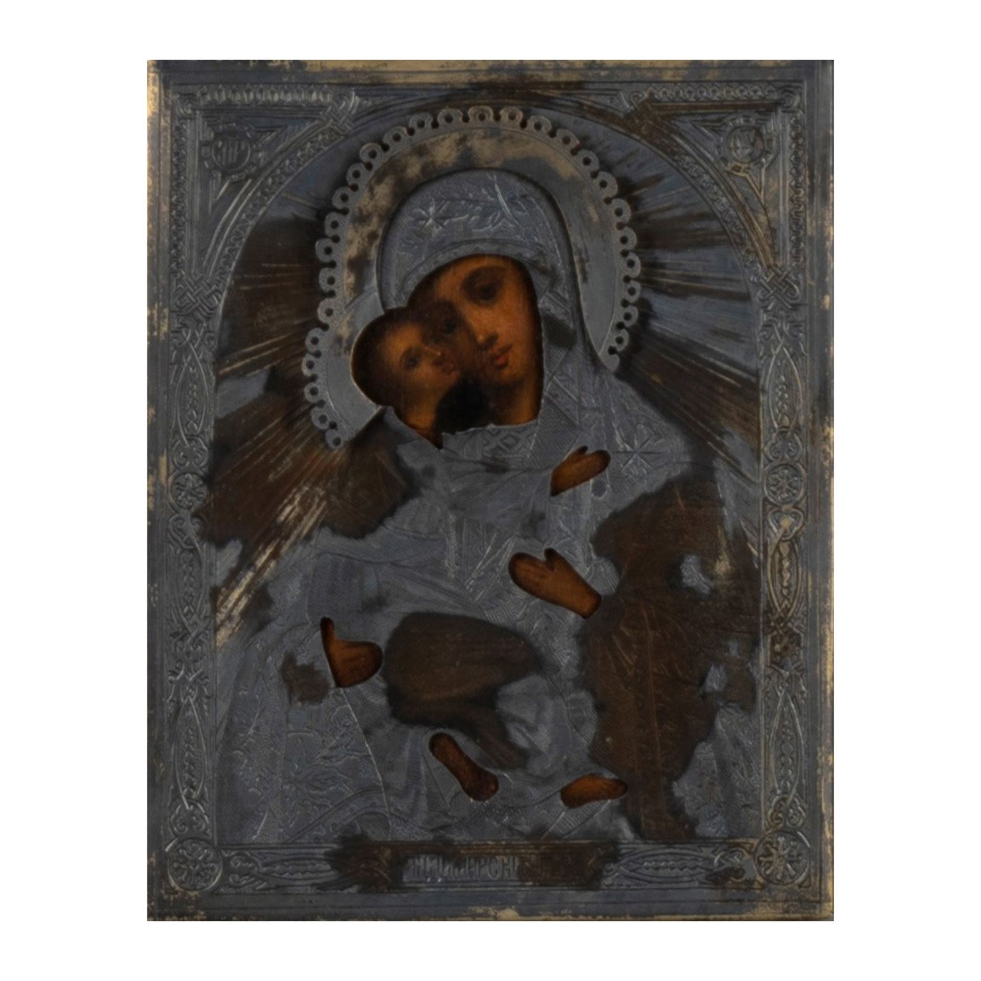 Icon with silver riza representing Madonna and Child, 19th century - Bild 2 aus 3